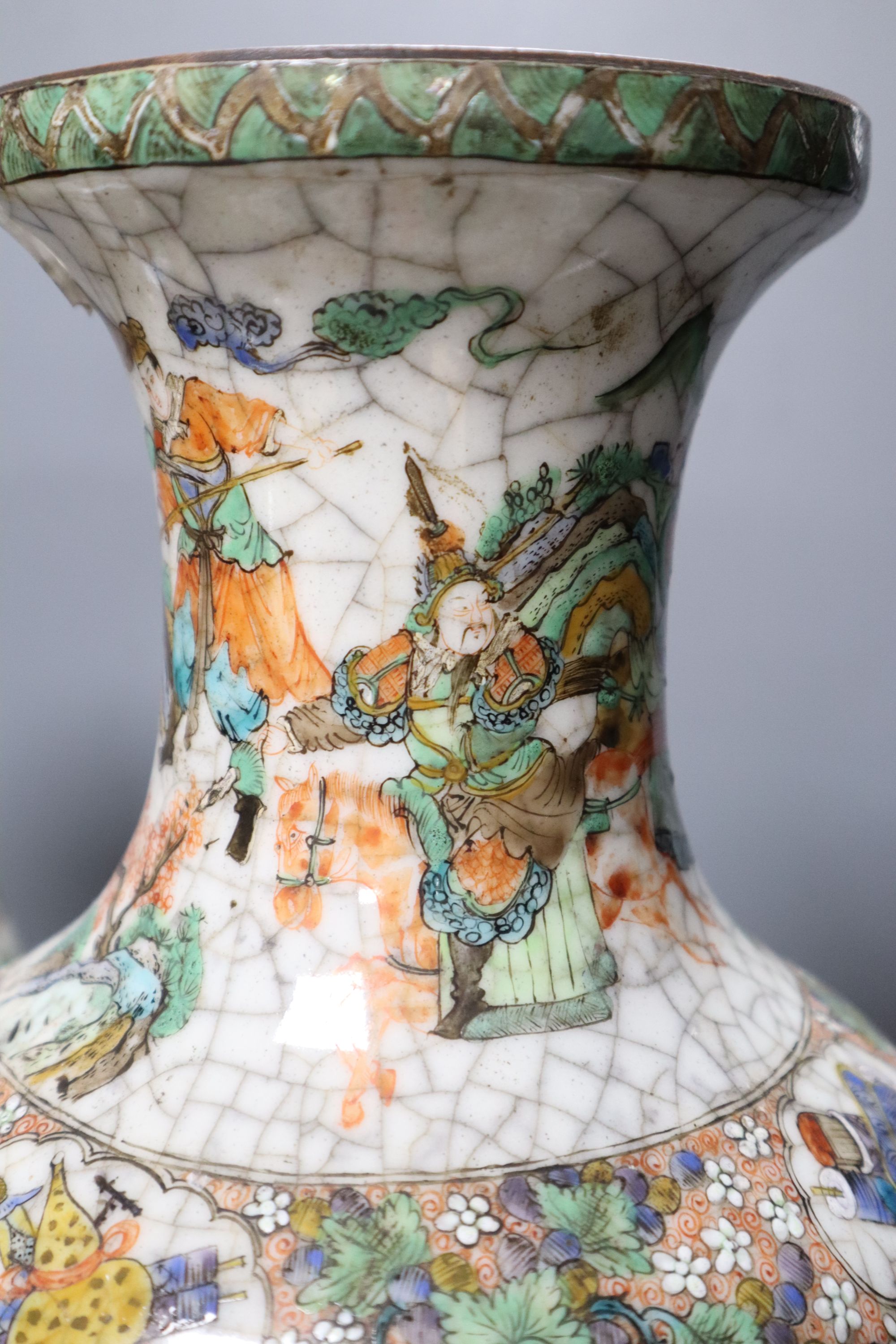 A pair of Chinese famille verte crackleware vases, height 44cm